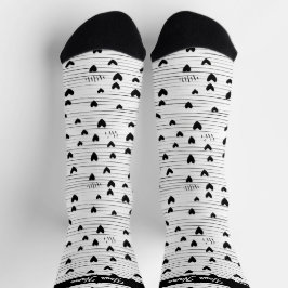 かわいいミニマル抽象芸術ラインラブブラック ソックス