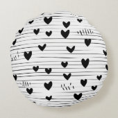 かわいいミニマル抽象芸術ラインラブブラック ラウンドクッション (裏面)