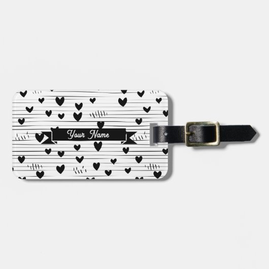 かわいいミニマル抽象芸術ラインラブブラック ラゲッジタグ (正面横)