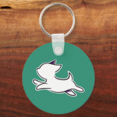 かわいいミニマル犬キーチェーン – 緑の上の白いカップ キーホルダー (正面)