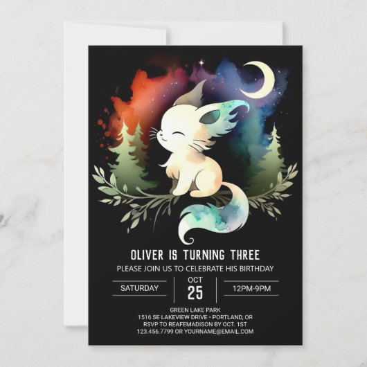 かわいいミニマル猫誕生日 招待状 (正面)