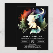 かわいいミニマル猫誕生日 招待状 (正面/裏面)