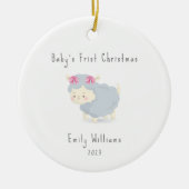 かわいいミニマル羊の写真ベビーの最初のクリスマス セラミックオーナメント (正面)