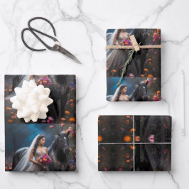 かわいいミニマル花嫁&ウマ ラッピングペーパーシート