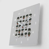 かわいいミニ多汁模様 スクエア壁時計 (傾斜)