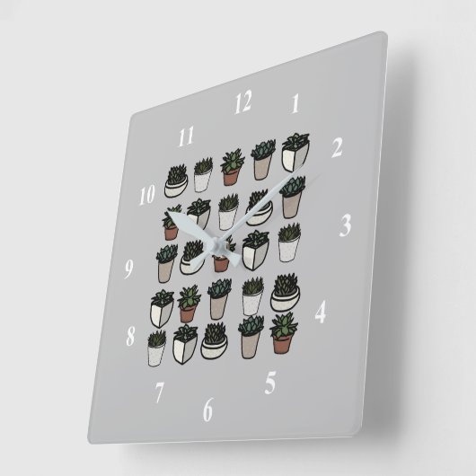 かわいいミニ多汁模様 スクエア壁時計 (傾斜)