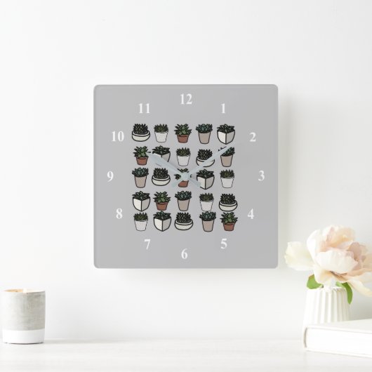 かわいいミニ多汁模様 スクエア壁時計 (ホーム)