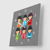 かわいいミニ多汁模様 スクエア壁時計 (傾斜)