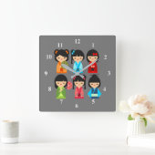 かわいいミニ多汁模様 スクエア壁時計 (ホーム)