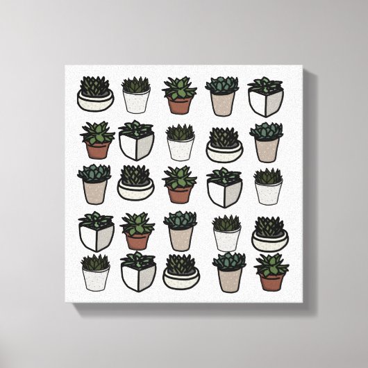 かわいいミニ多肉質パターン キャンバスプリント (正面)