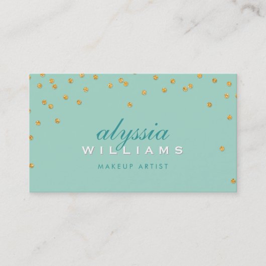 かわいいミニ紙吹雪金ゴールドスパークリーグリッターミントグリーン 名刺 (正面)