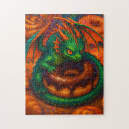 かわいいミニ緑のドラゴンとドーナツの幻想芸術 ジグソーパズル