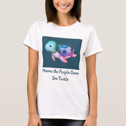 かわいいミマ水彩紫青いウミガメ Tシャツ (正面)