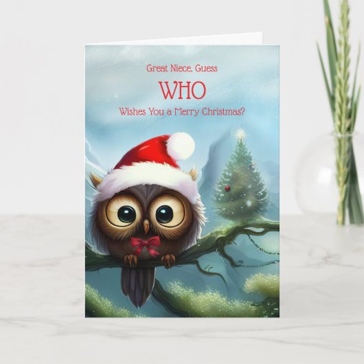 かわいいミミズクとクリスマスのお祝い　大ニース用 カード (正面)