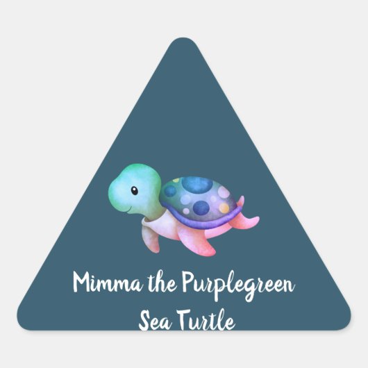 かわいいミムマザムラサキウミガメ 三角形シール (正面)