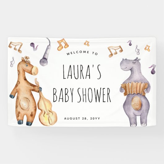 かわいいミュージカルアフリカ動物の赤ちゃんシャワー 横断幕 (横)