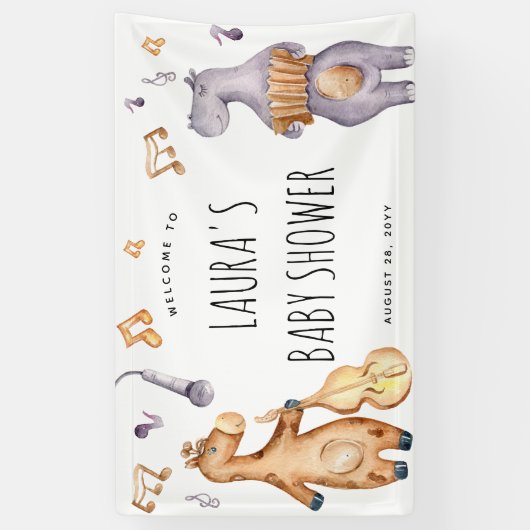 かわいいミュージカルアフリカ動物の赤ちゃんシャワー 横断幕 (縦)