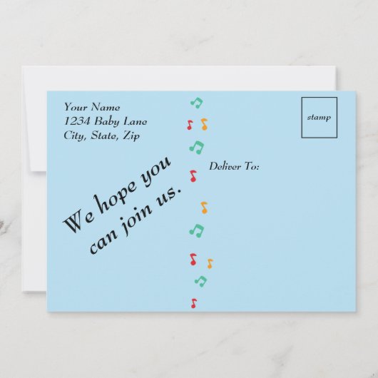 かわいいミュージカル動物ベビーシャワー招待状 招待状 (裏面)