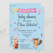 かわいいミュージカル動物ベビーシャワー招待状 招待状 (正面/裏面)