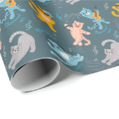 かわいいミュージカル猫パターン子供の誕生日 ラッピングペーパー (ロールコーナー)