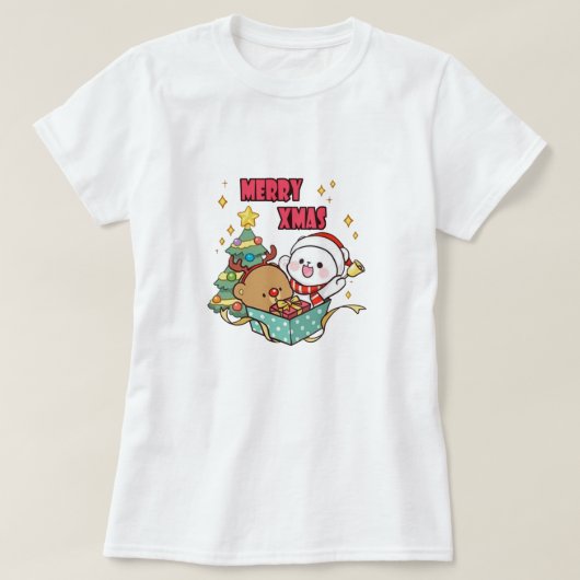 かわいいミルクとモカメリーークリスマス(_C) Tシャツ (デザイン正面)