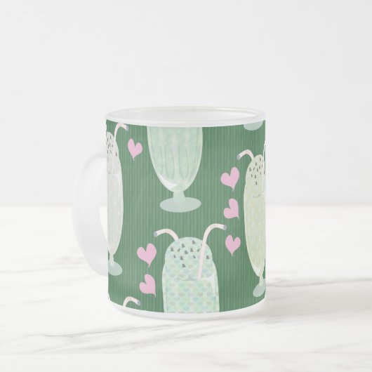 かわいいミルクシェイクパターン フロストグラスマグカップ (正面左)