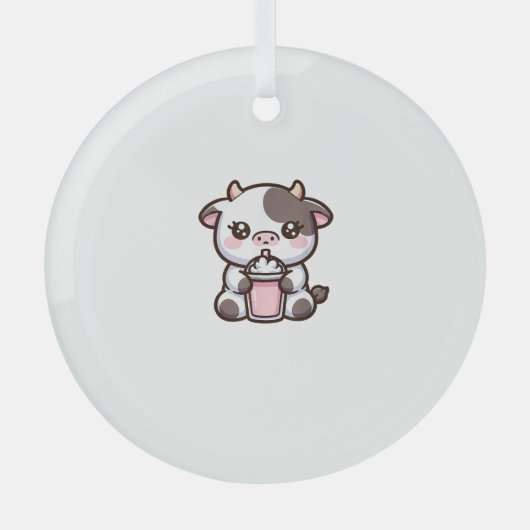 かわいいミルクシェークラバーリトルカーフ凍っていルジョグルトBa ガラスオーナメント (正面)