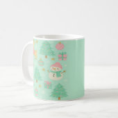 かわいいミントのクリスマスの鹿と雪だるま コーヒーマグカップ (正面左)