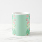 かわいいミントのクリスマスの鹿と雪だるま コーヒーマグカップ (中央)