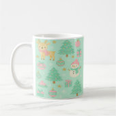 かわいいミントのクリスマスの鹿と雪だるま コーヒーマグカップ (左)