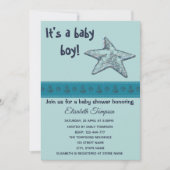 かわいいミントのヒトデとアンクロスの少年の赤ちゃんシャワー 招待状 (正面)