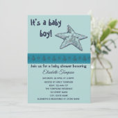 かわいいミントのヒトデとアンクロスの少年の赤ちゃんシャワー 招待状 (スタンド正面)