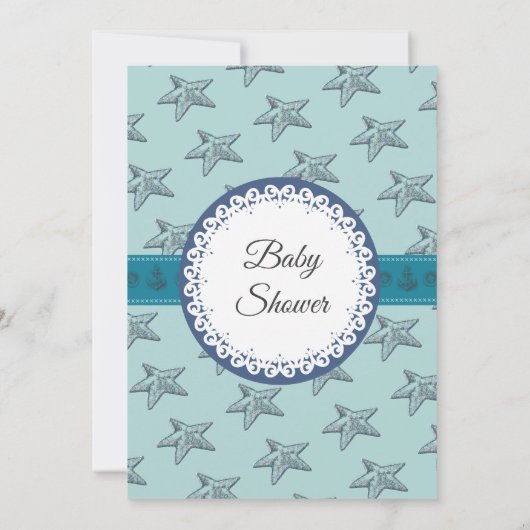 かわいいミントのヒトデとアンクロスの少年の赤ちゃんシャワー 招待状 (裏面)