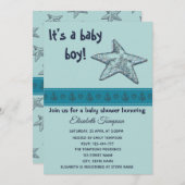 かわいいミントのヒトデとアンクロスの少年の赤ちゃんシャワー 招待状 (正面/裏面)
