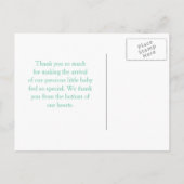 かわいいミントの傘と弓ベビーシャワーありがとう 案内ポストカード (裏面)