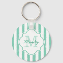 かわいいミントグリーンのペイントストライプのイニシャルと名前