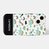 かわいいミントグリーンの恐竜柄 iPhoneケース (裏面横)