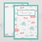 かわいいミントグリーンエレファントベビーシャワー サンキューカード (正面/裏面)