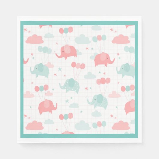 かわいいミントグリーンエレファントボーイ女の子ベビーシャワー スタンダードランチョンナプキン (正面)