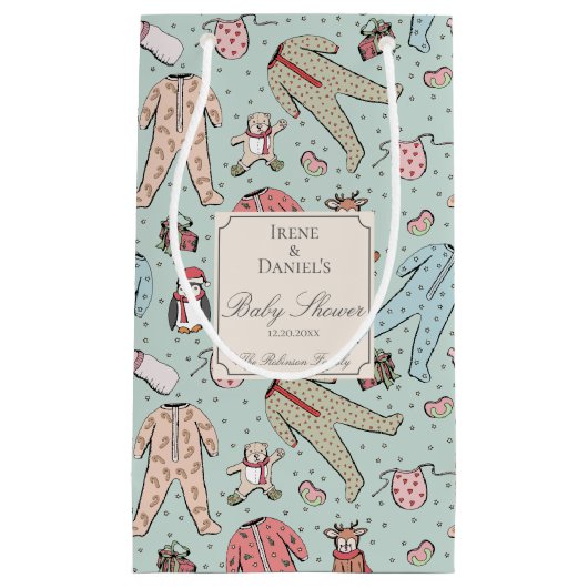 かわいいミントグリーンクリスマスベビーシャワー スモールペーパーバッグ (正面)