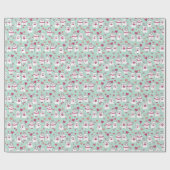 かわいいミントグリーンバレンタインデー猫ラッピング紙 ラッピングペーパー (フラット)