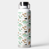かわいいミントグリーン恐竜のパターン ウォーターボトル (背面)