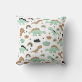 かわいいミントグリーン恐竜のパターン クッション (正面)