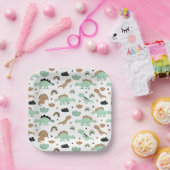 かわいいミントグリーン恐竜のパターン ペーパープレート (パーティー)