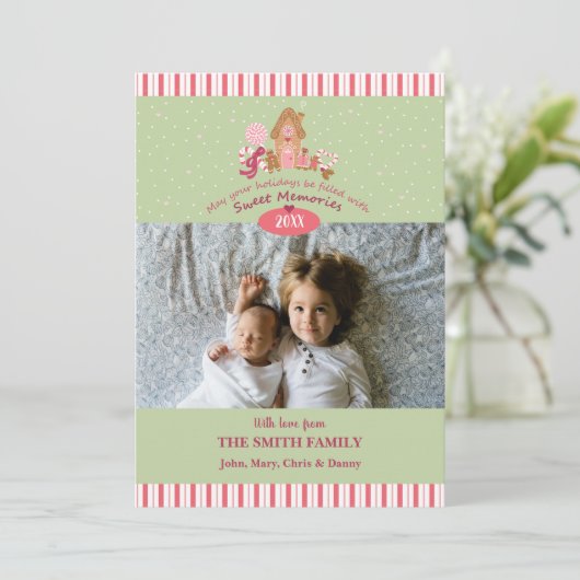 かわいいミントピンクのジンジャーブレッドキャンディーキャンディーフォトカード カード (スタンド正面)