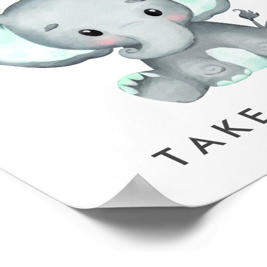 かわいいミント緑のゾウが可愛い赤ちゃんシャワーを浴びる ポスター (角)