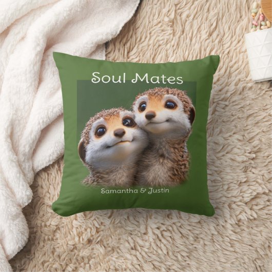 かわいいミーアキャット ソウルメイト 緑の背景 クッション (ブランケット)