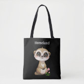 かわいいミーア猫と花のオーダーメイド トートバッグ (正面)
