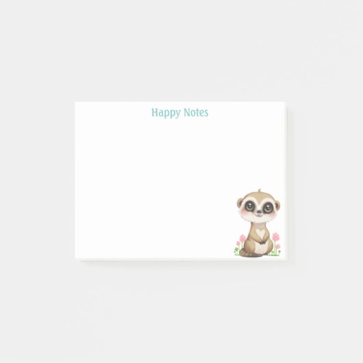 かわいいミーア猫と花のオーダーメイド ポストイット (正面)