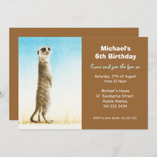 かわいいミールカット誕生日パーティーの招待 招待状 (正面/裏面)